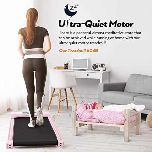 KRISRATE Pink Walking Pad Treadmill Under Desk, Under Desk Treadmill
