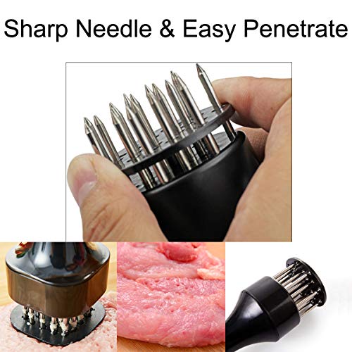 Meat Tenderizer, Hammer Mallet Tool 24 Stainless Steel Sharp Needle for Kitchen Cooking Tenderizing Chicken Beef Steak Pork Lamb (1PCS / Black)