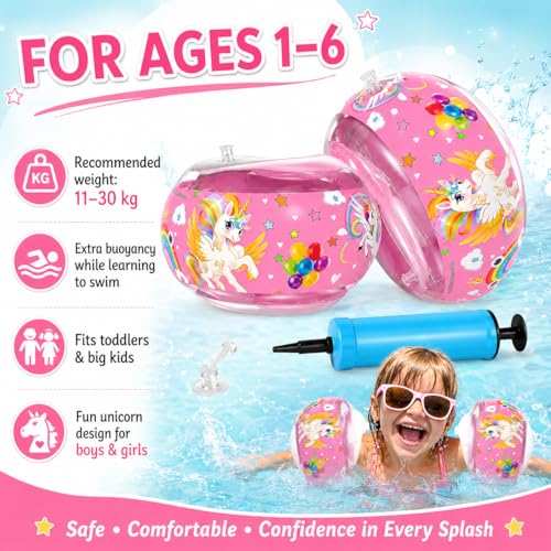 Inflatable Kids Armrests 1-6 Years with 3 Independent Airbags for Safe and Comfortable Swimming Suitable for Children from 11 to 30 kg, Perfect for Swimming Pool and Summer Activities