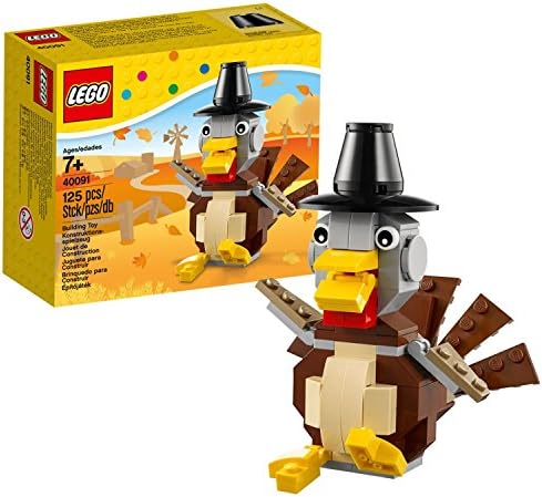 Lego Year 2014 Seasonal Series 4 Inch Tall Figure Set #40091 - Thanksgiving TURKEY with Adjustable Tail Feathers, Wings, Mouth and Feet Plus Pilgrim's Hat (Total Pieces: 125)