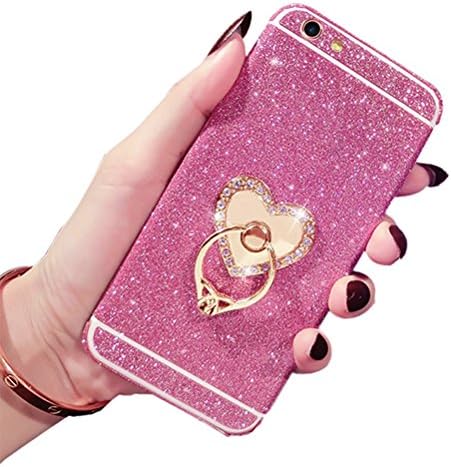 Apple iphone 8 plus Case Sticker with Ring Holder Bling Glitter Diamond Whole Body Protector Film Decal Cover,Rose