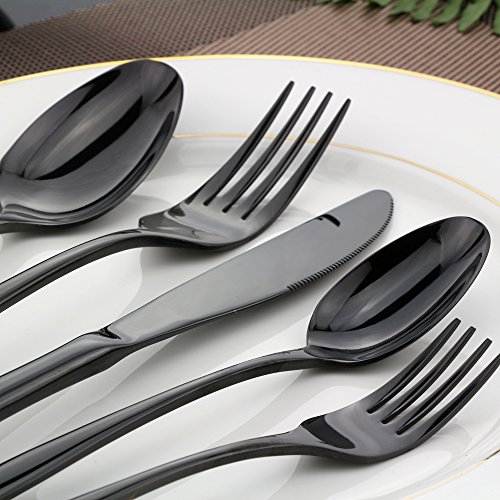 Silverware Set, Black Flatware Set 20 Piece, DEALIGHT 18/10 Stainless Steel Cutlery Eating Utensils Include Dinner Knives, Forks, Spoons, Dessert Forks and Spoons, Service for 4 people - Thumbnail 3
