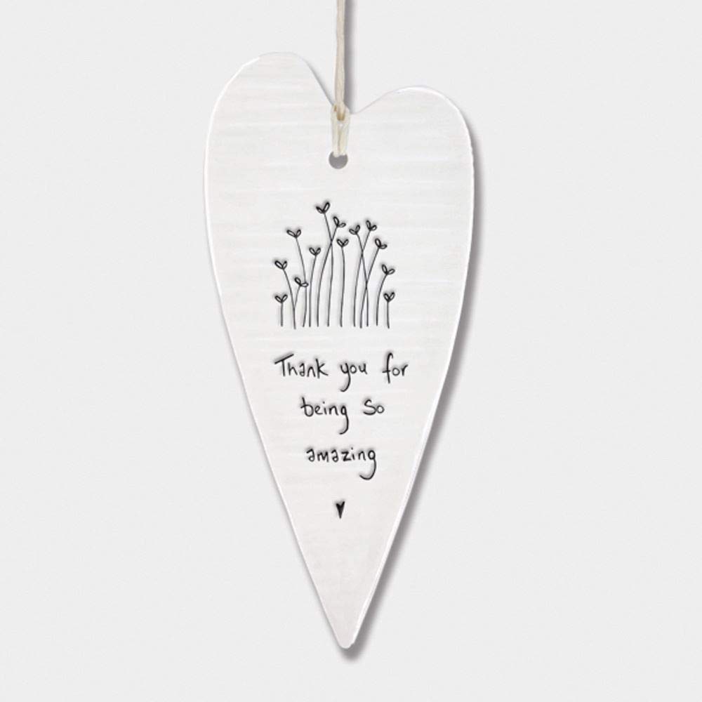 East of India Wobbly White Porcelain Heart Thank you for being amazing 13.7 x 6cm
