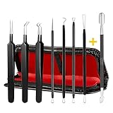 Blackhead Remover, ElleSye 8-PCS Blackhead Remover Tweezers Kit & Nail Scraper, Pimple Comedone Extractor Tool Set Risk Free Treatment for Blemish Acne Zit with Antibacterial Coating Handle