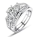 Bamoer 18K Set of 2 White Gold Plated Brass Rings Cubic Zirconium Men and Women Finger Ring Jewelry (6)