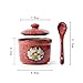 Varsytus Ceramics Retro Flower Sugar Bowl with Lid and Spoon 5.5 Ounces Red
