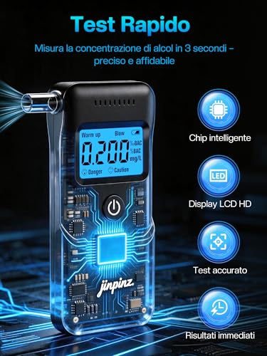 Alcohol Test Portable Breathalyser Certificate: High Precision Alcohol Test with Rapid Sensor and 10 Mouthpieces – Digital Breathalyzer with Blue LCD Display Reusable for Personal and Family Use