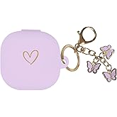 AIIEKZ Compatible with Samsung Galaxy Buds FE/ 2 / Buds Pro/Buds Live/Buds 2 Pro, Soft Silicone Case with Gold Heart Pattern with Cute Butterfly Keychain for Girls Women (Purple)