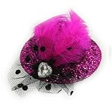 Rosallini Fuchsia Feather Decor Glittery Mini Top Hat Hair Clip for Ladies