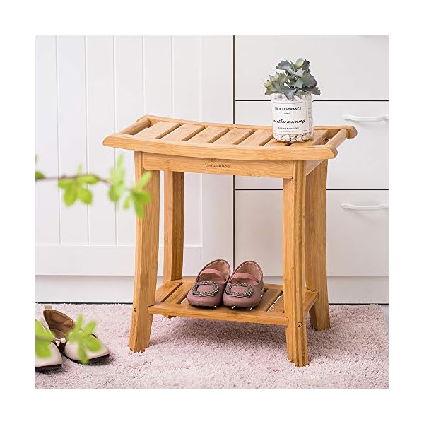 Unibambou Bamboo Shower Bench with Storage Shelf, Wooden Spa Bath Deluxe Organizer Shower Stool for Inside Shower Waterproof, Bathroom Bench Seat for Adults Elderly Seniors for Indoor or Outdoor Use - Image 5