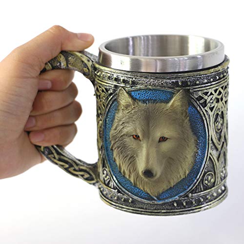 Lone Wolf Beer Drinking Glass with Stainless Steel Liner Gothic