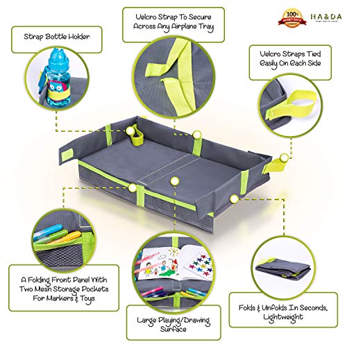 Foldable Kids Travel Tray for Airplane Travel Activities and Games, Use on Plane/Train Tray Table, Toddlers and Children, Unisex - Compact Light Portable - W/Fun Chenille Pipe Cleaners for DIY