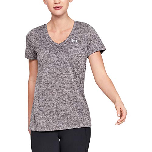 Under Armour womens Tech V-Neck Twist Short Sleeve T-Shirt, Grey (057)/Metallic Silver, Small
