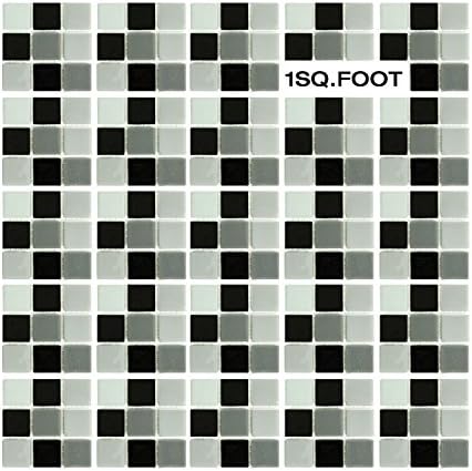EACHPOLE Multicolored Black Grey White Mosaic Bathroom Kitchen or Pool Glass Tile Sheets on Mesh Backing, APL2005