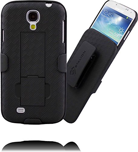 Stalion Ultra-light 180Â° Degree Rotating Locking Swivel Plastic Hard Shell and Belt Clip Holster with Kickstand for Galaxy S4, Jet Black
