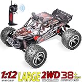 HisHerToy 1/12 Big Remote Control Cars for Boys 38+km/h Waterproof Fast RC Cars for Teens All Terrain Off Road RC Car for Adults 2.4GHz High Speed Hobby RC Buggy Crawler Monster Truck for Kids