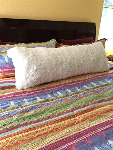 Luxurious Faux Fur Body Pillow Cover with Long Hair, Removable with Sturdy Zipper Closure, Ultra Soft For More Comfort and Fits up To 20 X 54 in Body Pillow (Choice of Colors) (White)