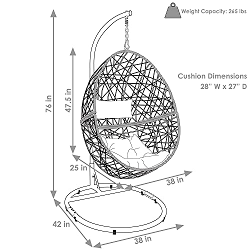 Sunnydaze Caroline Hanging Egg Chair Swing with Steel Stand Set AllWeather Construction