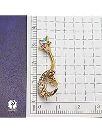 Pierce2GO - Piercing de ombligo con colgante de luna de cristal de 0.49 oz, 7 16 pulgadas, con estrella colgante