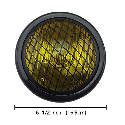TASWK 6.5" Motorcycle Headlight w/Grille for Bobber Cafe Racer Cruiser Vintage Style (Amber Lens)