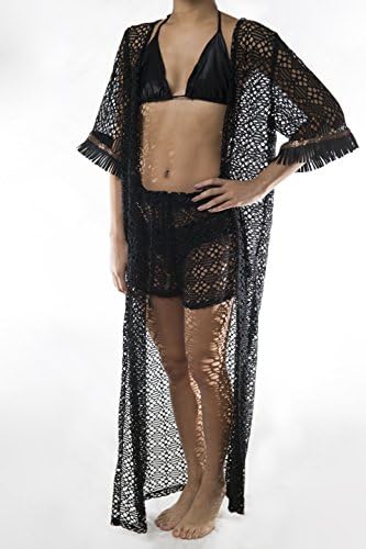 KHOUL Women Mesh Kimono and Shorts Swimsuit Bikini Cover up