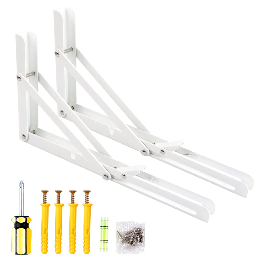 Oudtinx 2PCS Folding Shelf Brackets,Heavy Duty Triangle Shelf Bracket for Bench Table,Wall Mounted Standing Shelf Brackets for Saving Place,Multi Size 12" White