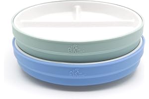 Elk and Friends Kids 6.7” Porcelain Divided Plates with Silicone Sleeves | Suitable for Babies/Kids/Toddlers | Microwave & Dishwasher Safe | Non Slip | Snack Dishes