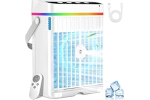 AJVV Portable Air Conditioners,1200ML Cooling fan Mini Air Conditioner with Remote Control,3 Wind Speed & 7 LED Light,3 Cool Mist& 1-3H Timer,Personal Air Conditioner Evaporative Air Cooler for Room/Office