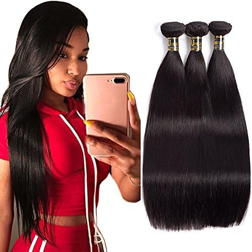 Uneed Hair 10A Straight Human Hair(12 14 16,300gram)Brazilian Straight Hair Bundles Unprocessed Human Hair Weave Bundles Virgin Hair Bundle Natural Black