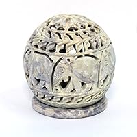 SouvNear 811778020721 Tealight Holder with Elephant Figurines Tendrils Carved on The Side and a Rosette on The Top, Beige