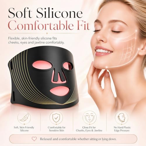 FSA, HSA Eligible Face Mask Light Therapy, LED Red Light Therapy Mask with 850nm Near Infrared, Acne Treatment,4 Lights Program Treatments for Face