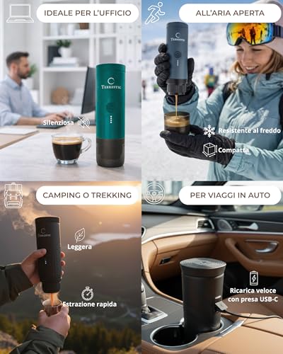 Terrestic Portable Coffee Machine, 80 ml, Portable Coffee Maker, USB Rechargeable Travel Coffee Machine, Compatible with Nespresso Powder and Capsules with Hard Case