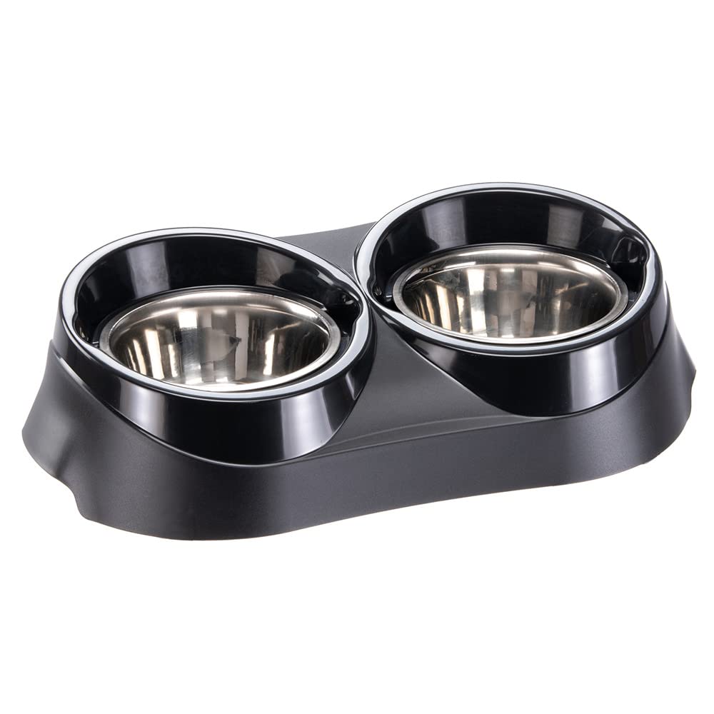 Ferplast Duo Feed Dog Bowl Holder with 2 Stainless Steel Dog Bowls - Non-Slip, Eco-Friendly Double Feeding System for Dogs, 1,7 Liter