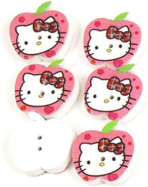 15 Pieces Sewing Buttons 0221 Hello Kitty Apple Shape Wood Multi Pattern Cartoon Fasteners Supplies Sew On Arts