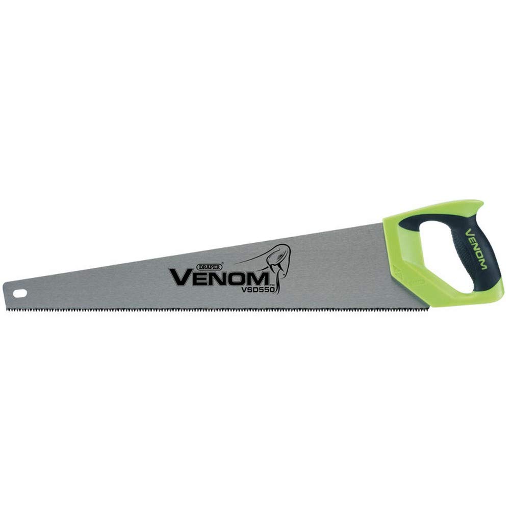 Draper Venom 550mm 8PPI First Fix Double Ground Tool Box Wood Hand Saw - 55cm Blade Length - 82196 - DIY Tree Garden Woodworking Handsaw, Green