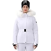 HIGH EXPERIENCE Women Ski Jacket Snowboard Fitted Slim Belted Snow Coat Warm Winter Waterproof Windproof Insulated Hooded