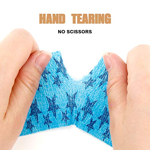 MUEUSS Self Adhesive Bandage First Aid Tape Strong Elastic Wraps for Pets Animals & Ankle Sprains & Medical Support, Blue Star 2 Inches x 5 Yards,6 Rolls