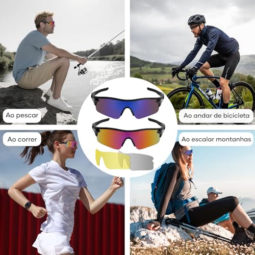 Trailabo Óculos de Sol Esportivos, Óculos de Ciclismo, Proteção UV, com Lentes Âmbar e Cinza, Polarizadas, Adequadas para Ciclismo, Corrida e Atividades ao Ar Livre