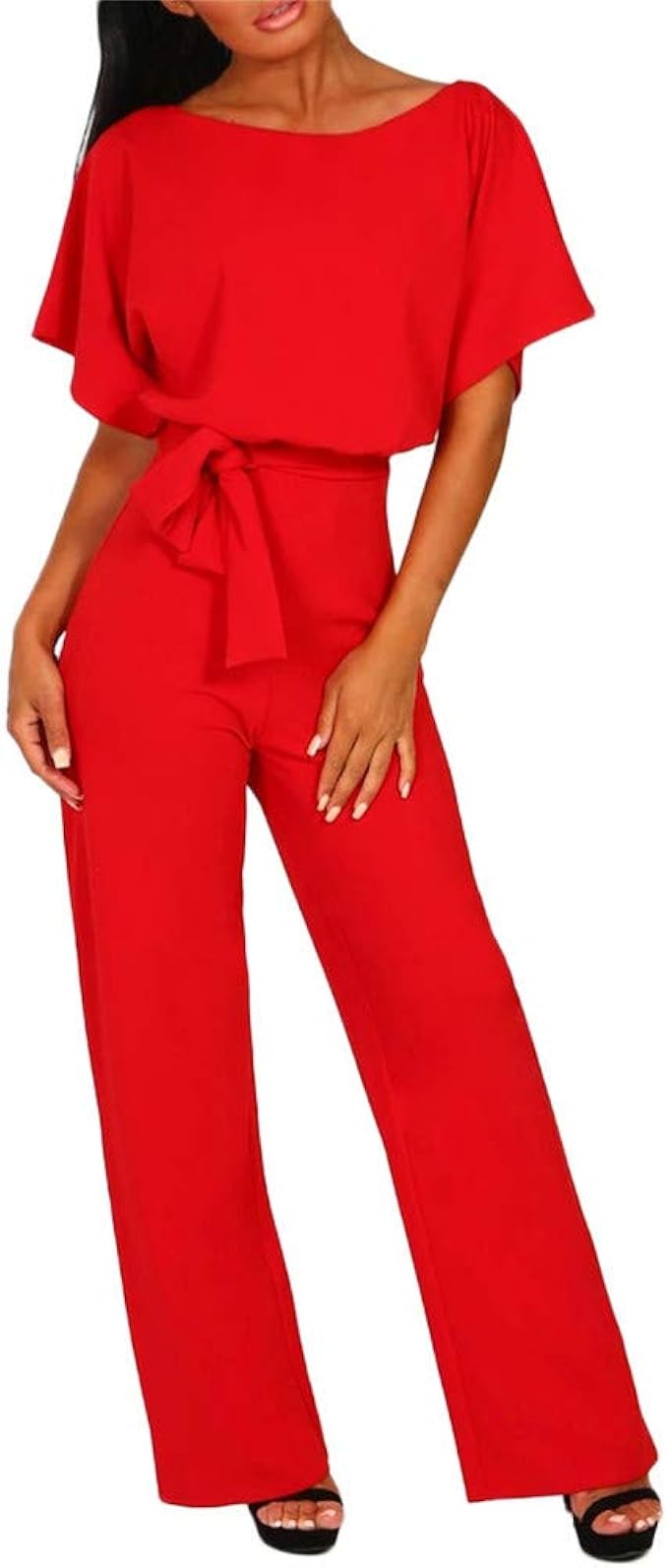 red straight leg jumpsuit