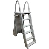 Confer Plastics 7200 Roll Guard fits Above-Ground Pool Heights from 48" to 56" A Frame Safety Ladder for Above Ground Outdoor Patio Swimming Pool Platform Ladder with Step Barrier Warm Grey