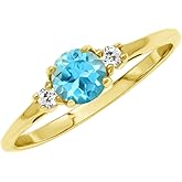 Silvershake Petite Design Round Shape Gemstone Birthstone White Gold Plated or Yellow Gold Plated 925 Sterling Silver Solitaire Promise or Engagement Ring Jewelry for Women