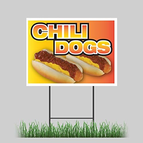 18"x24" Chili Dogs Yard Sign Hot Dog Traditional Onion Concession Stand Sign