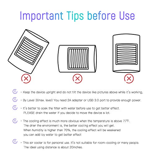 Personal USB Air Cooler Portable Air Conditioner, ShookOne[2019 Version] Desktop Cooling Fan with Breathing LED Night Light and 3 Speeds for Office Home Travel (Gray) - Thumbnail 6