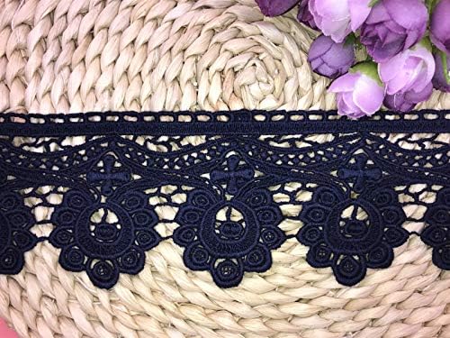 Floral Venise Lace Applique Sewing Trim Bridal Wedding Applique 2 Yards (Navy Blue)