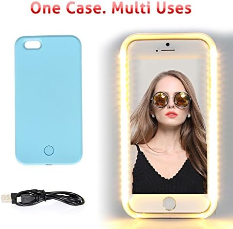 iPhone 7 LED Selfie Case,Walnut LED Lightning Case Fab for Selfies/Applying Make-Up/Flashlight/Videos/Facetime, Protects Phone &amp; includes Charger For iPhone 7-Light Blue