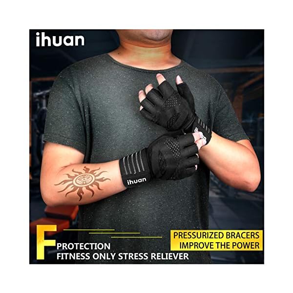 ihuan Ventilated Weight Lifting Gym Workout Gloves with Wrist Wrap Support for Men & Women, Full Palm Protection, for Weightlifting, Training, Fitness, Hanging, Pull ups - Image 6