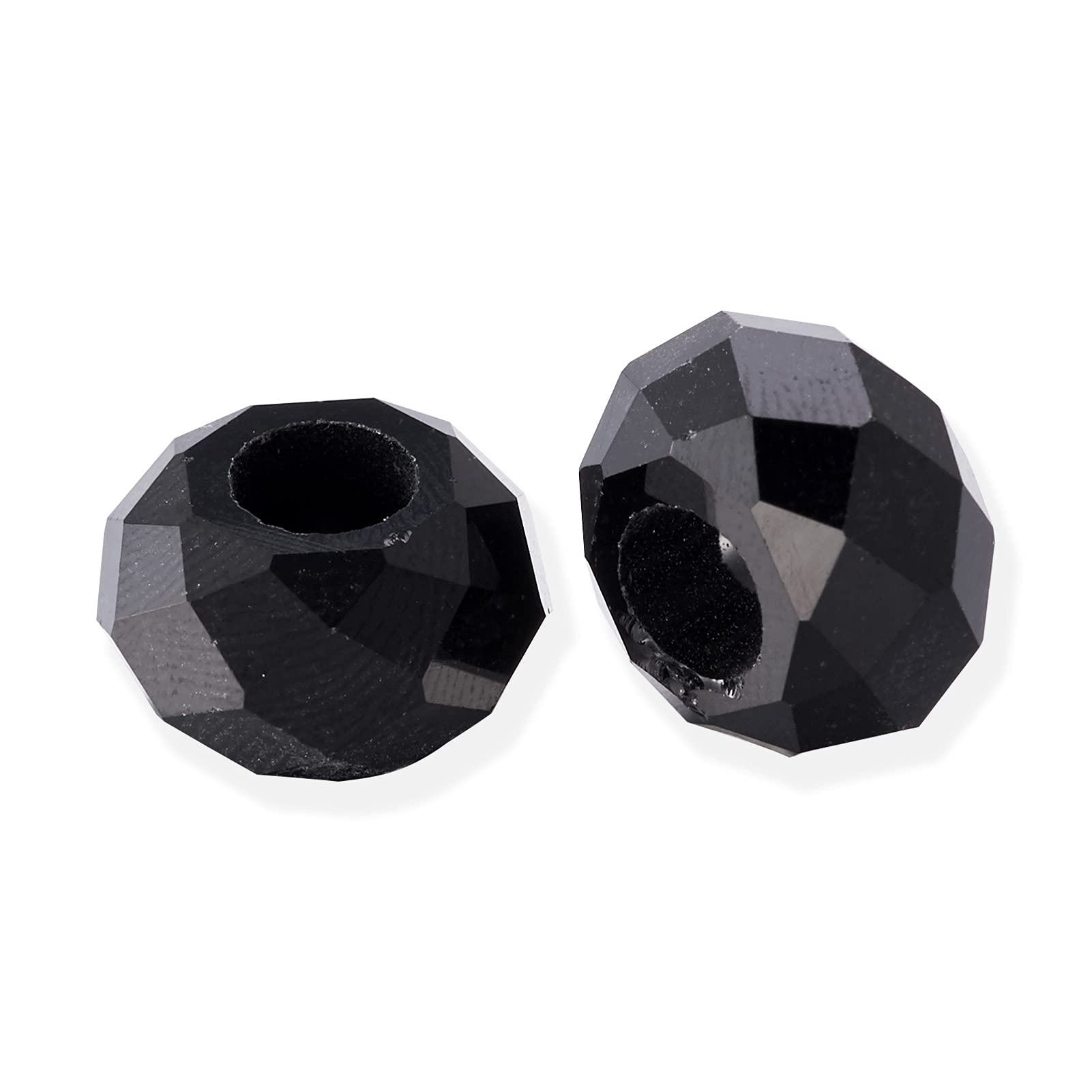 Beadthoven 100pcs Glass European Beads Large Hole Loose Beads No Metal Core Black Faceted Rondelle Bead fit for 5mm Snake Chain Bracelets Necklace Jewelry Making 14x8mm