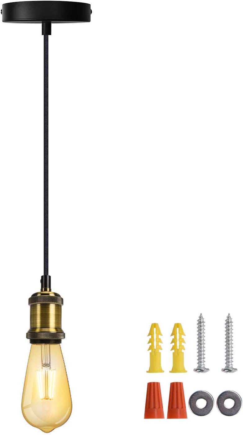 Industrial Mini Pendant Light JACKYLED Single Vintage Socket E26 E27 Lampholder Black Woven Fabric Pendant Light Cord Adjustable Hanging Light Kit - - 