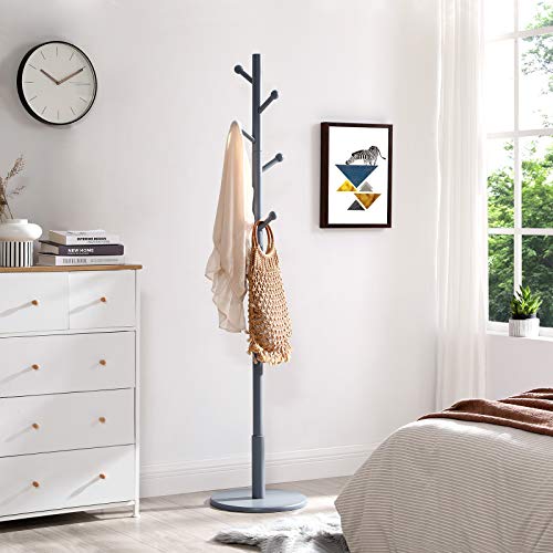VASAGLE Coat Rack Freestanding with 7 Rounded Hooks, Wood Hall Tree