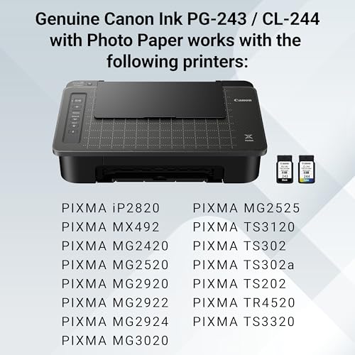 Canon PG-243 / CL-244 Genuine Ink Value Pack (2 Cartridges), Compatible with iP2820, MX492, MG2420/2520/2920/2922/2924/3020/2522/2525, TS3120/302/302a/202/4520/3320